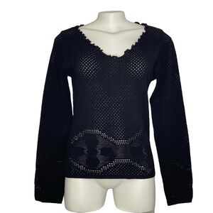 LE DONNE DI MARIELLA ABURANI Wool Mesh Open Knit Black Old Money Sweater Italy S